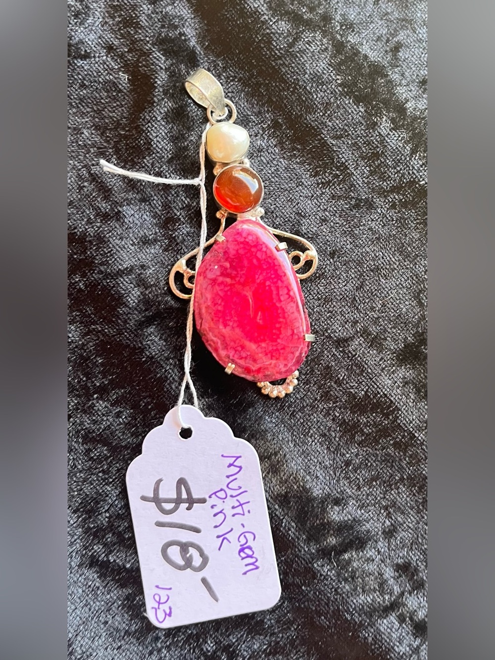 Multi-Gem Pink Agate and Carnelian Pendant - Woman Hour Glass Shape
